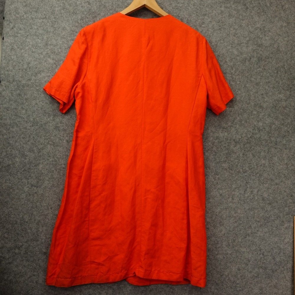 Vintage European Linen Shift Dress Womens XL 18 Burnt Orange Button Front LINANE - Picture 2 of 15